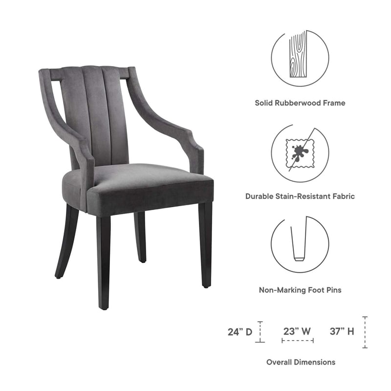 Modway Virtue Performance Velvet Dining Chairs in Gray (Set of 2)
