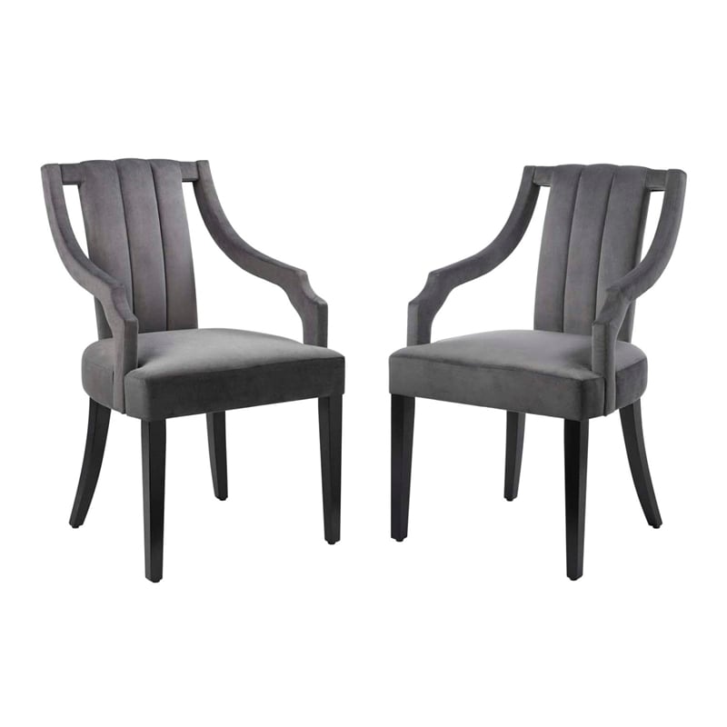 Modway Virtue Performance Velvet Dining Chairs in Gray (Set of 2)