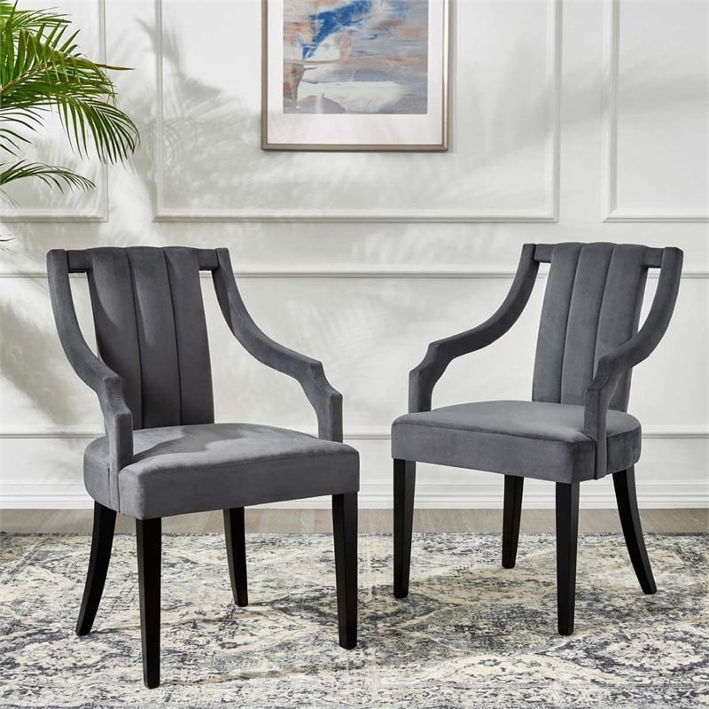 Modway Virtue Performance Velvet Dining Chairs in Gray (Set of 2)