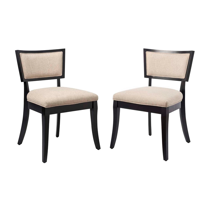Modway Pristine Solid Wood and Fabric Dining Chairs in Beige (Set of 2)
