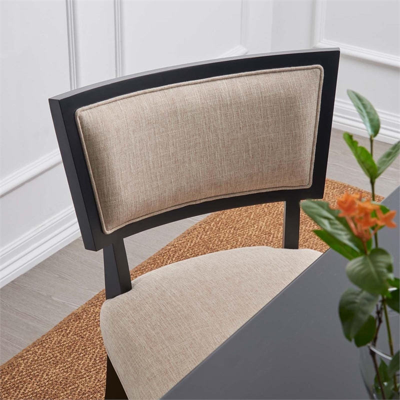 Modway Pristine Solid Wood and Fabric Dining Chairs in Beige (Set of 2)