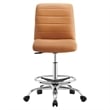 Modway Ripple Vegan Leather and Metal Armless Drafting Chair in Silver/Tan