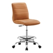 Modway Ripple Vegan Leather and Metal Armless Drafting Chair in Silver/Tan
