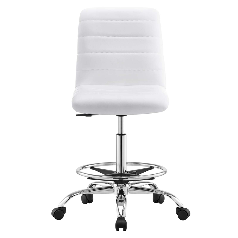 Modway Ripple Vegan Leather and Metal Armless Drafting Chair in Silver/White