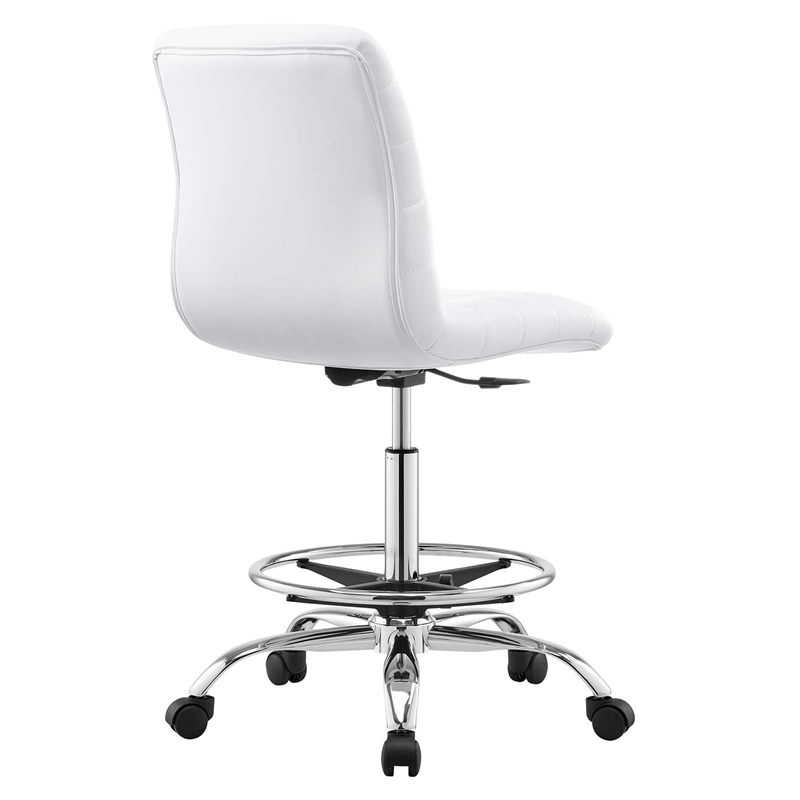 Modway Ripple Vegan Leather and Metal Armless Drafting Chair in Silver/White