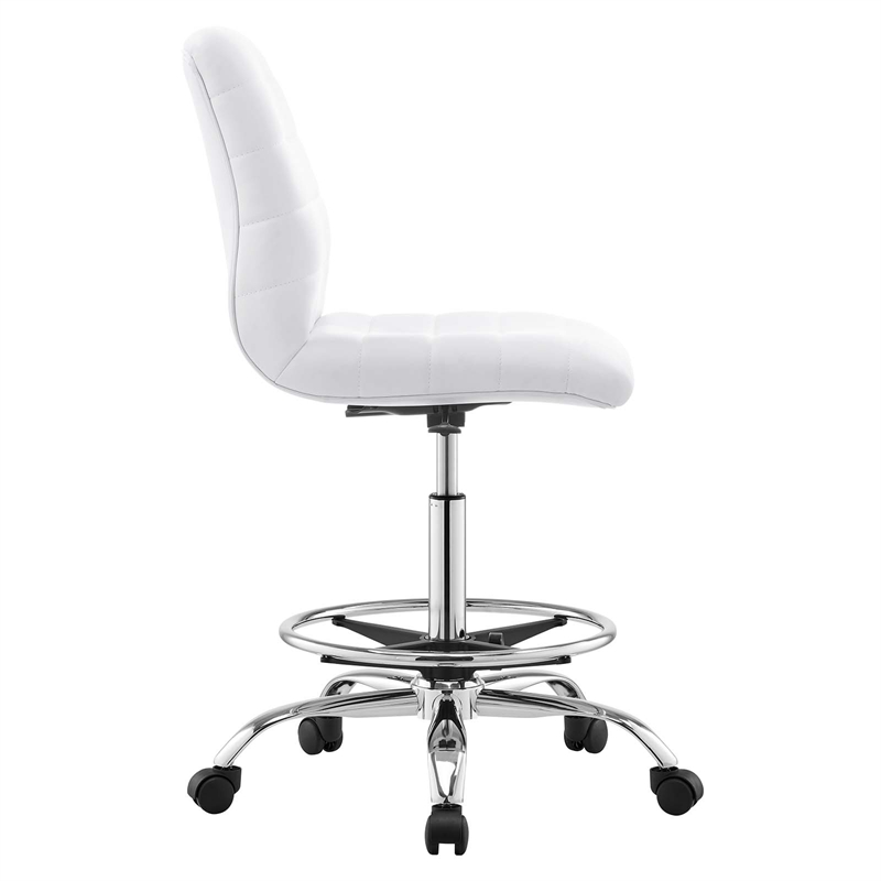 Modway Ripple Vegan Leather and Metal Armless Drafting Chair in Silver/White