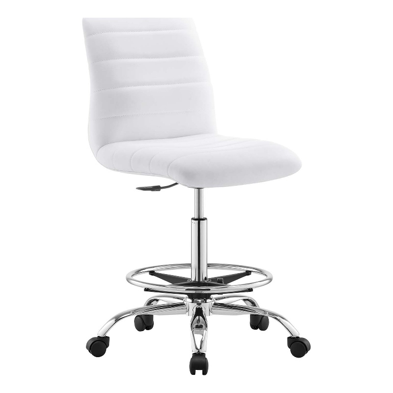 Modway Ripple Vegan Leather and Metal Armless Drafting Chair in Silver/White