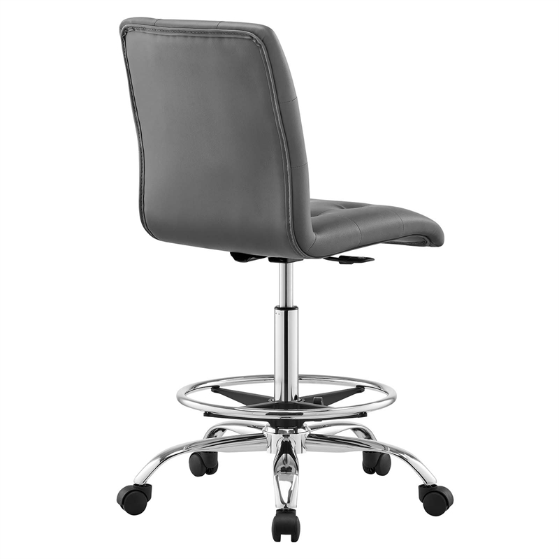 Modway Prim Metal Vegan Leather Armless Drafting Chair in Silver/Gray