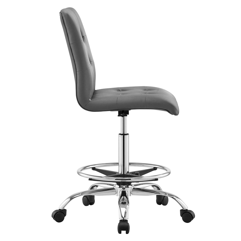 Modway Prim Metal Vegan Leather Armless Drafting Chair in Silver/Gray