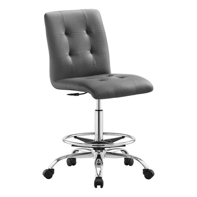 Modway Prim Metal Vegan Leather Armless Drafting Chair in Silver/Gray