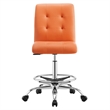 Modway Prim Metal Vegan Leather Armless Drafting Chair in Silver/Orange