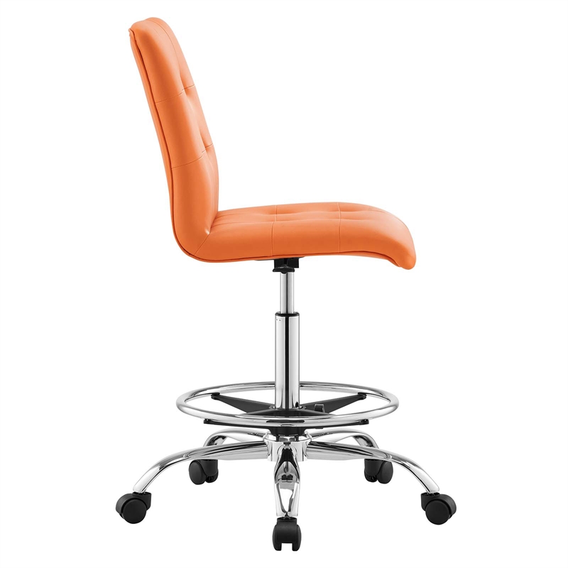 Modway Prim Metal Vegan Leather Armless Drafting Chair in Silver/Orange