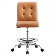 Modway Prim Metal Vegan Leather Armless Drafting Chair in Silver/Tan