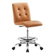 Modway Prim Metal Vegan Leather Armless Drafting Chair in Silver/Tan