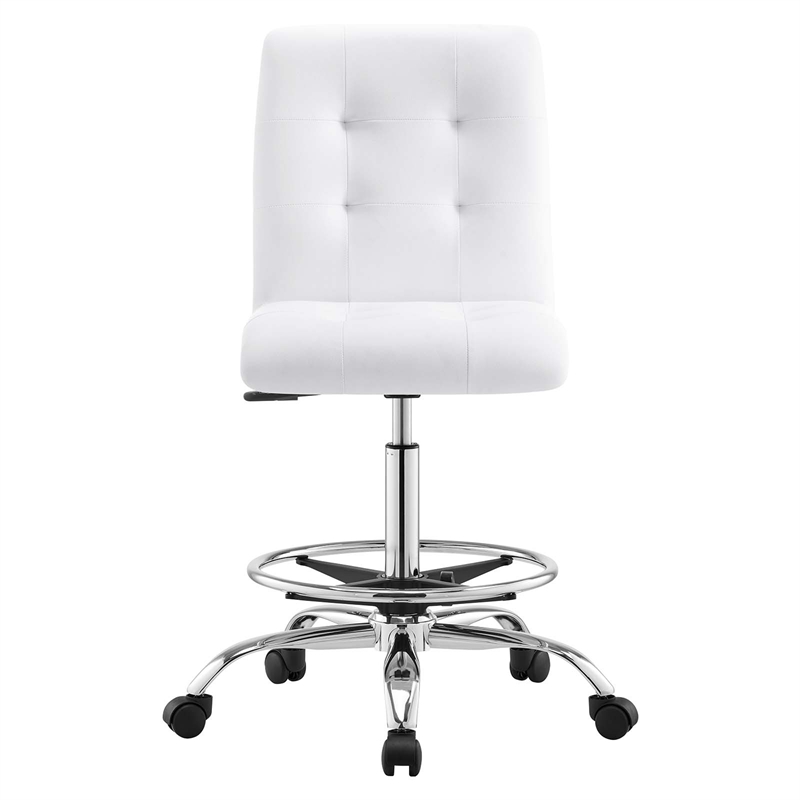 Modway Prim Metal Vegan Leather Armless Drafting Chair in Silver/White