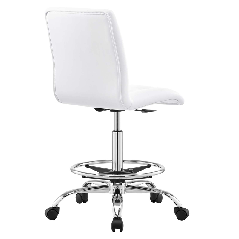 Modway Prim Metal Vegan Leather Armless Drafting Chair in Silver/White