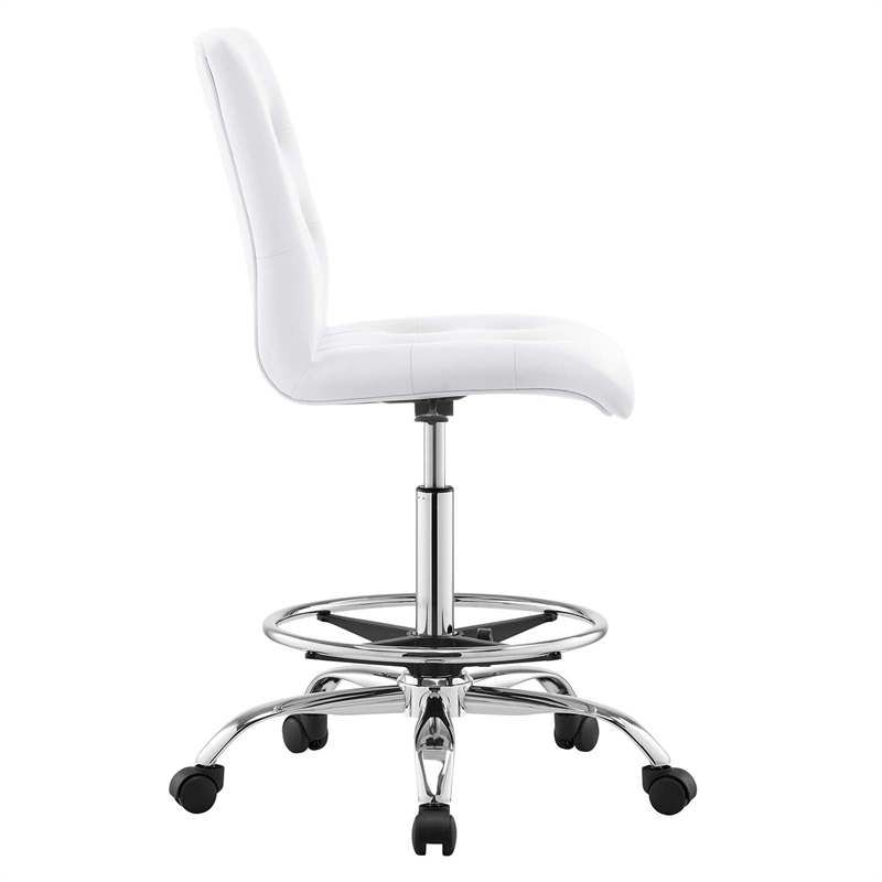Modway Prim Metal Vegan Leather Armless Drafting Chair in Silver/White