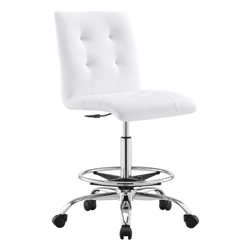 Modway Prim Metal Vegan Leather Armless Drafting Chair in Silver/White