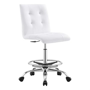 Modway Prim Metal Vegan Leather Armless Drafting Chair in Silver/White