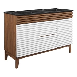 Modway Render 47.5&quot MDF Wood Double Sink Bathroom Vanity in White/Walnut/Black