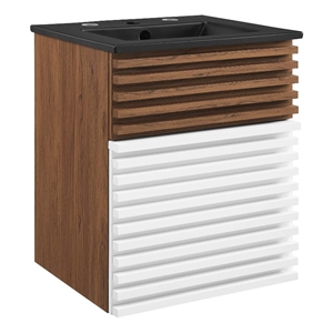 Modway Render 17.5&quot MDF Wood Wall-Mount Bathroom Vanity in White/Walnut/Black
