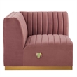 Modway Conjure Channel Tufted Performance Velvet Left Corner Chair in Gold/Rose