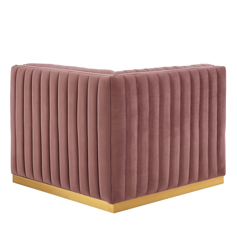Modway Conjure Channel Tufted Performance Velvet Left Corner Chair in Gold/Rose