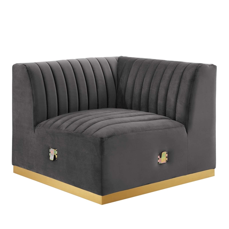 Modway Conjure Channel Tufted Performance Velvet Left Corner Chair in Gold/Gray