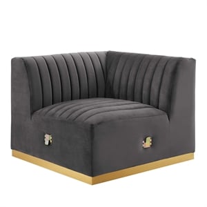 Modway Conjure Channel Tufted Performance Velvet Left Corner Chair in Gold/Gray
