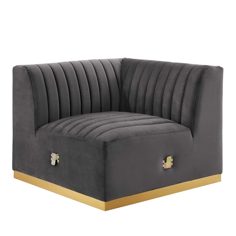 Modway Conjure Channel Tufted Performance Velvet Left Corner Chair in Gold/Gray