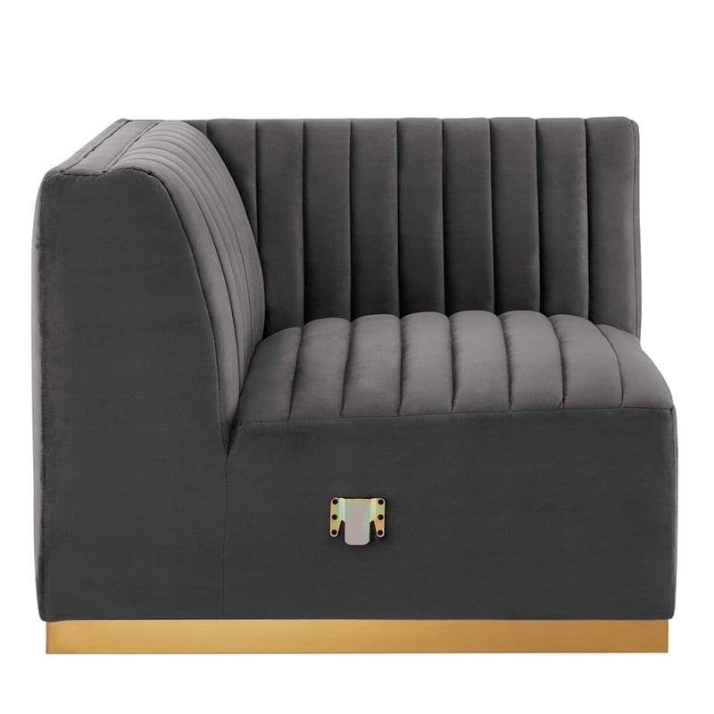 Modway Conjure Channel Tufted Performance Velvet Left Corner Chair in Gold/Gray