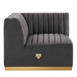 Modway Conjure Channel Tufted Performance Velvet Left Corner Chair in Gold/Gray