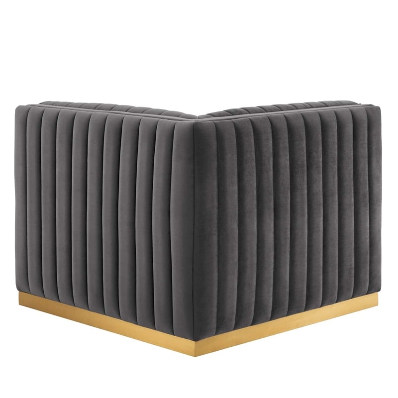 Modway Conjure Channel Tufted Performance Velvet Left Corner Chair in Gold/Gray