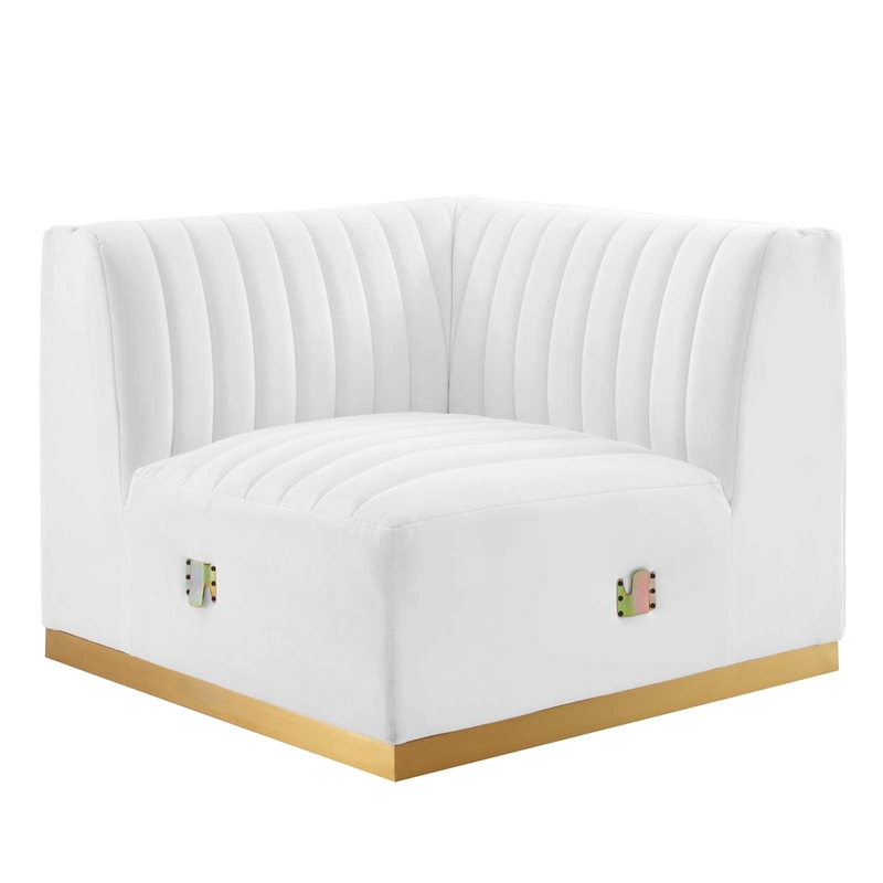 Modway Conjure Channel Tufted Performance Velvet Left Corner Chair in Gold/White