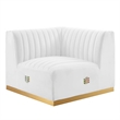Modway Conjure Channel Tufted Performance Velvet Left Corner Chair in Gold/White
