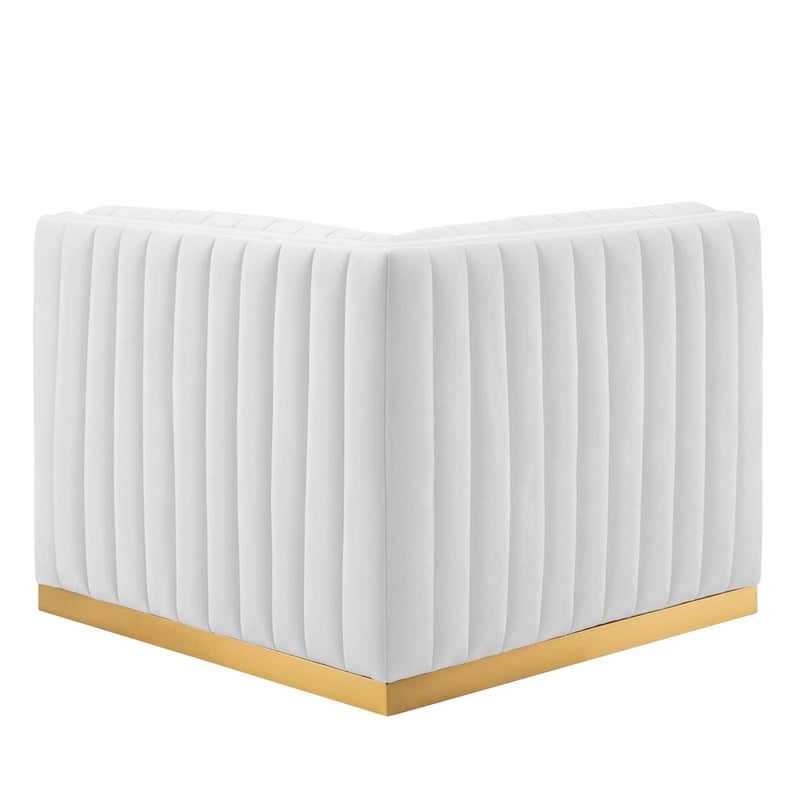 Modway Conjure Channel Tufted Performance Velvet Left Corner Chair in Gold/White