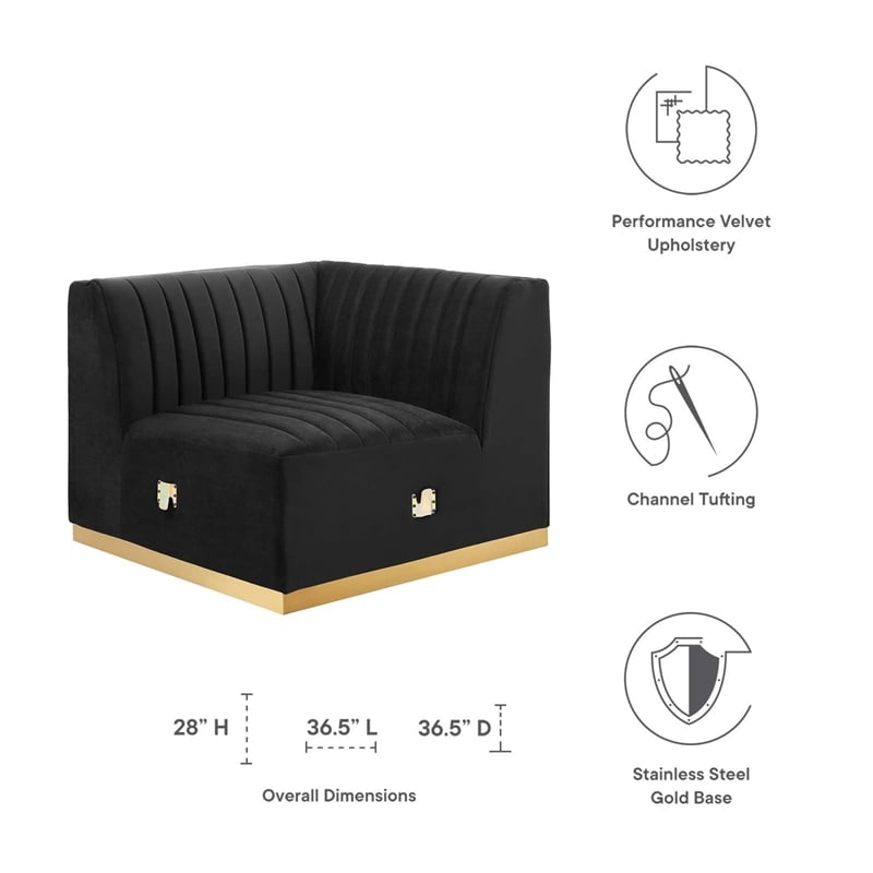 Modway Conjure Channel Tufted Performance Velvet Right Corner Chair - Gold/Black
