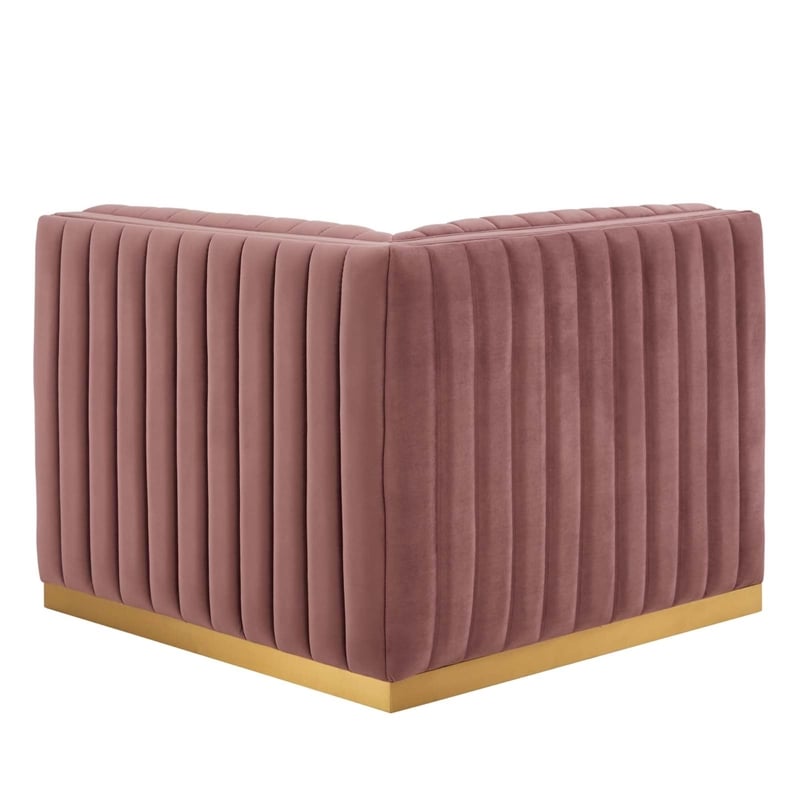 Modway Conjure Channel Tufted Performance Velvet Right Corner Chair in Gold/Rose