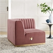 Modway Conjure Channel Tufted Performance Velvet Right Corner Chair in Gold/Rose