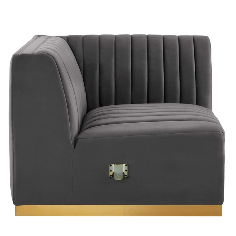 Modway Conjure Channel Tufted Performance Velvet Right Corner Chair in Gold/Gray