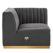 Modway Conjure Channel Tufted Performance Velvet Right Corner Chair in Gold/Gray