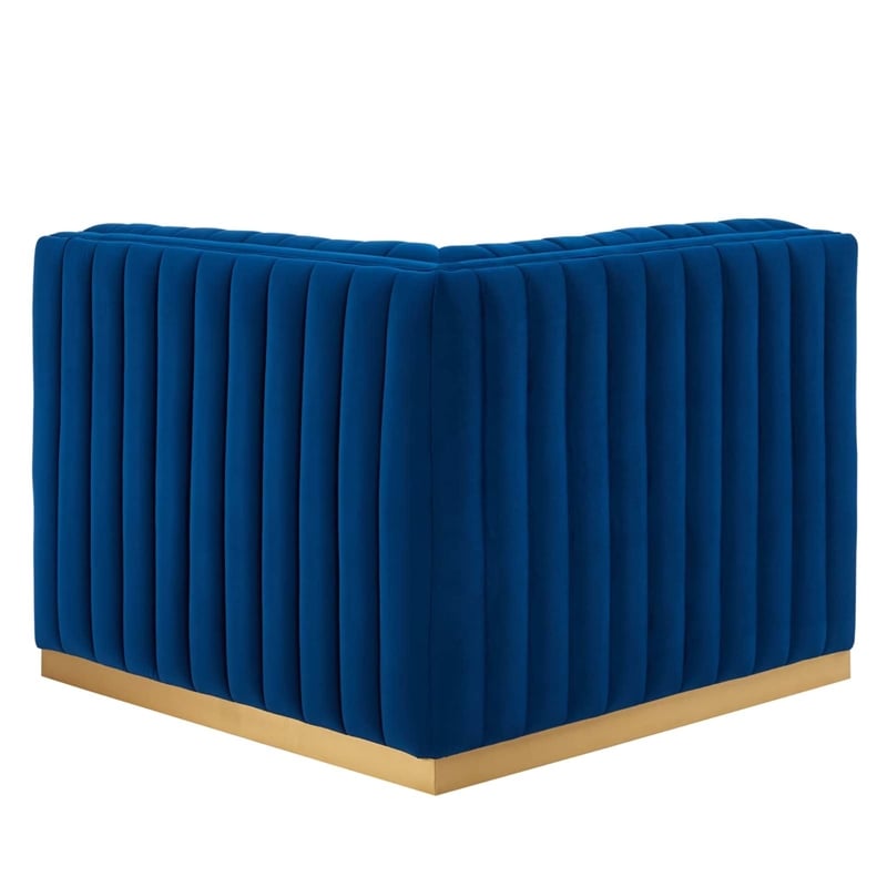 Modway Conjure Channel Tufted Performance Velvet Right Corner Chair in Gold/Navy
