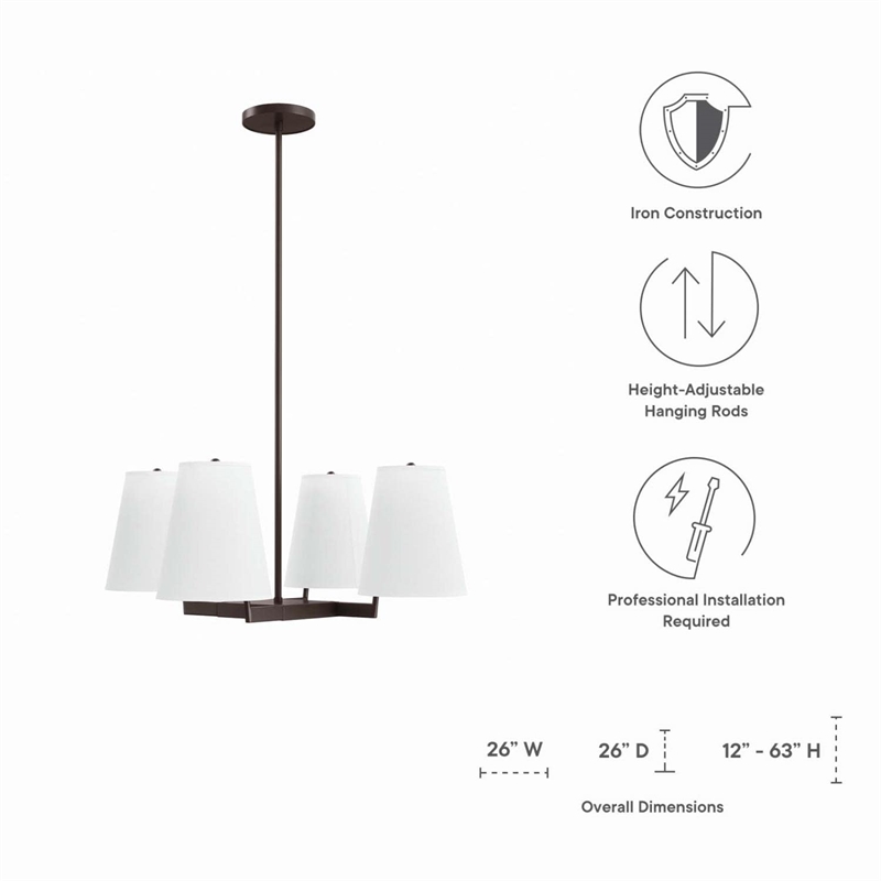 Modway Mercer 4-Light Metal and Fabric Pendant Light in White/Bronze