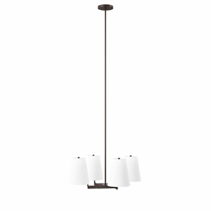 Modway Mercer 4-Light Metal and Fabric Pendant Light in White/Bronze