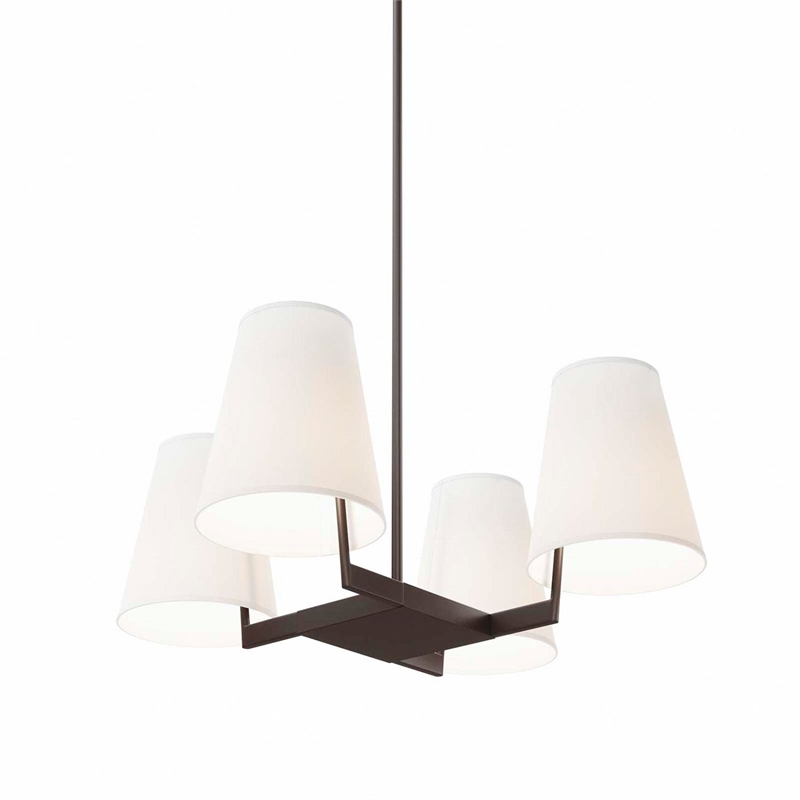 Modway Mercer 4-Light Metal and Fabric Pendant Light in White/Bronze