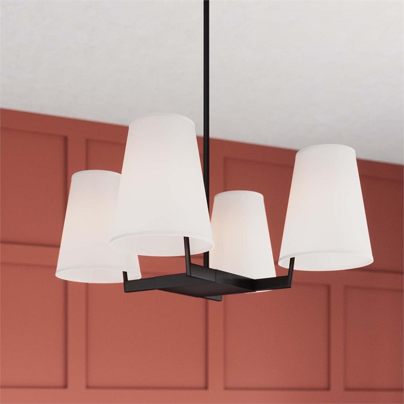 Modway Mercer 4-Light Metal and Fabric Pendant Light in White/Bronze