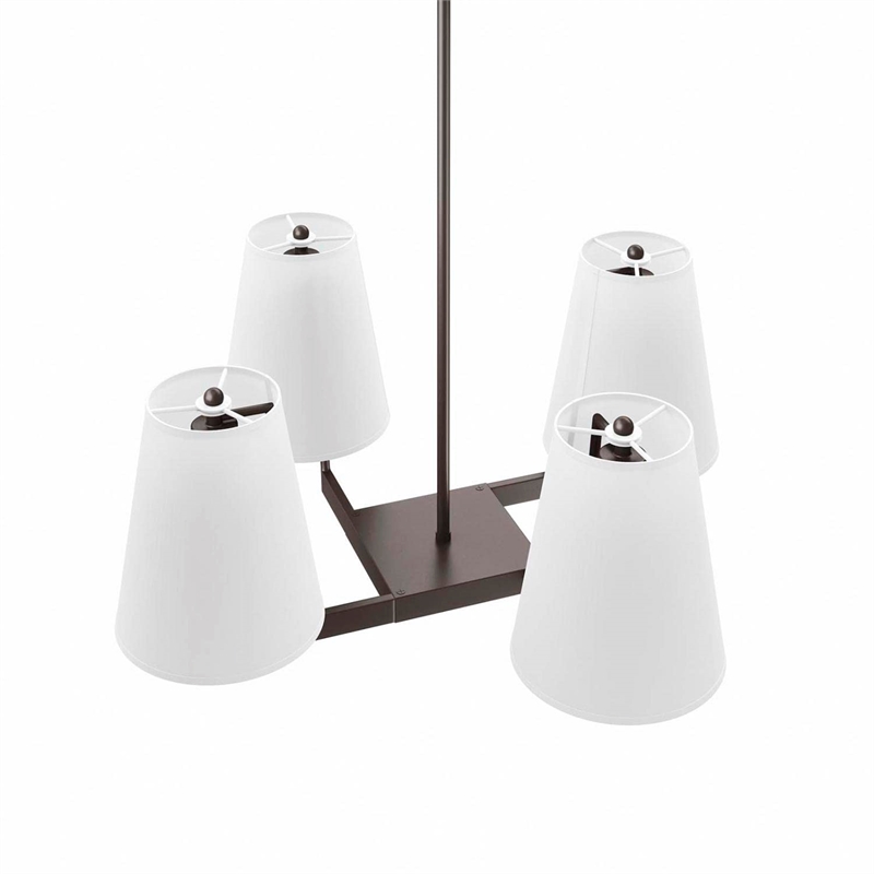 Modway Mercer 4-Light Metal and Fabric Pendant Light in White/Bronze