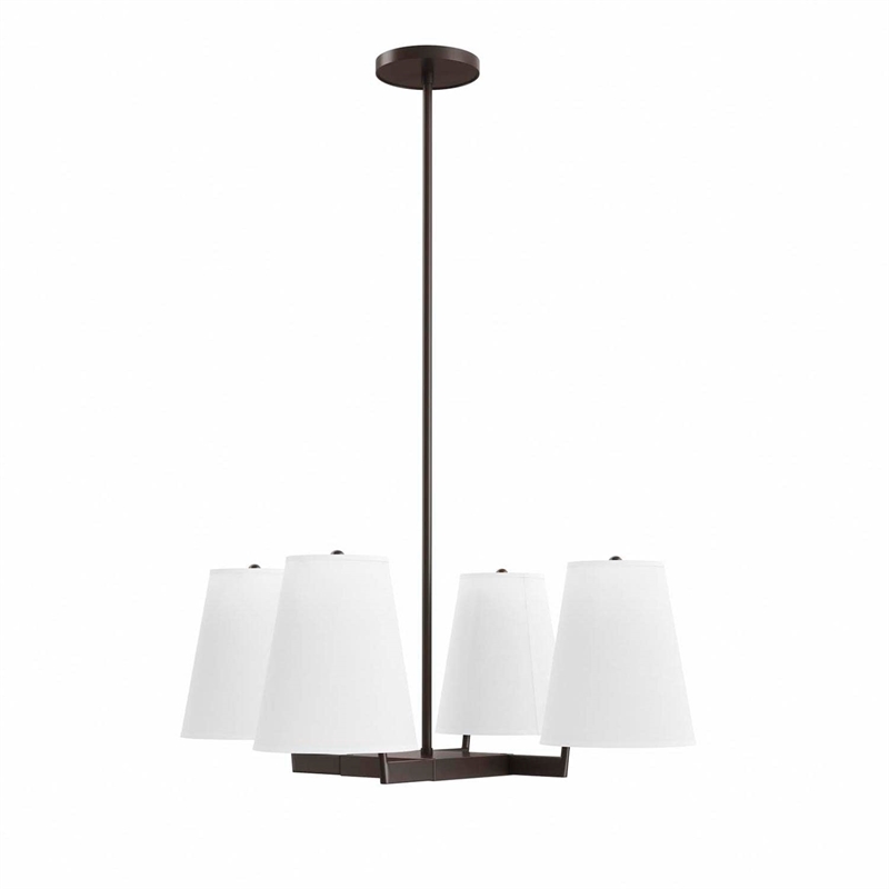 Modway Mercer 4-Light Metal and Fabric Pendant Light in White/Bronze