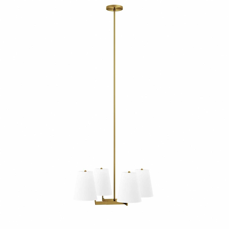 Modway Mercer 4-Light Metal and Fabric Pendant Light in White/Satin Brass