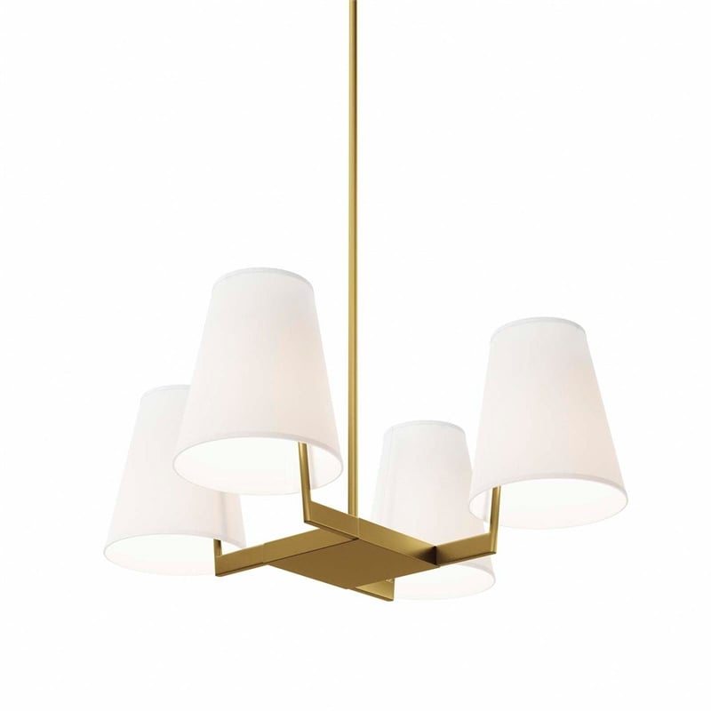 Modway Mercer 4-Light Metal and Fabric Pendant Light in White/Satin Brass